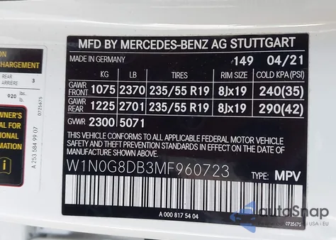 2021 Mercedes-Benz Glc 300 Suv from USA, damaged, VIN W1N0G8DB3MF960723